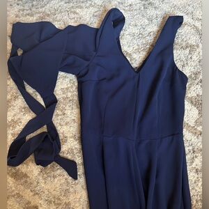Jumpsuit, Navy Blue, One Shoulder Long Sleeve other tank top style